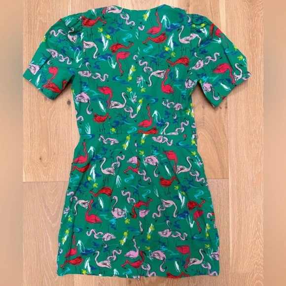 Tanya Taylor Green Flamingo Print Dress - Picture 2 of 3